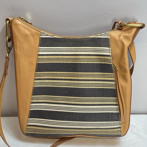 Fossil Talia Hobo Shoulder Bag Crossbody Purse Tan Stripe SHB2778558 Retail $228 - Picture 9 of 14